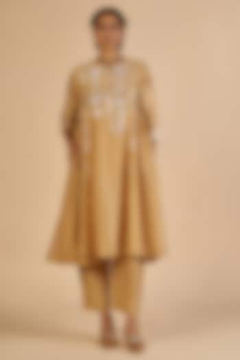 Beige Chanderi Pants by Gulabo By Abu Sandeep at Pernia's Pop Up Shop