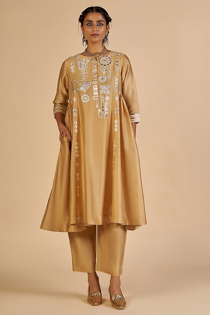 Beige Chanderi Pants by Gulabo By Abu Sandeep at Pernia's Pop Up Shop