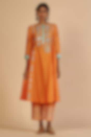 Orange Chanderi Pants by Gulabo By Abu Sandeep at Pernia's Pop Up Shop