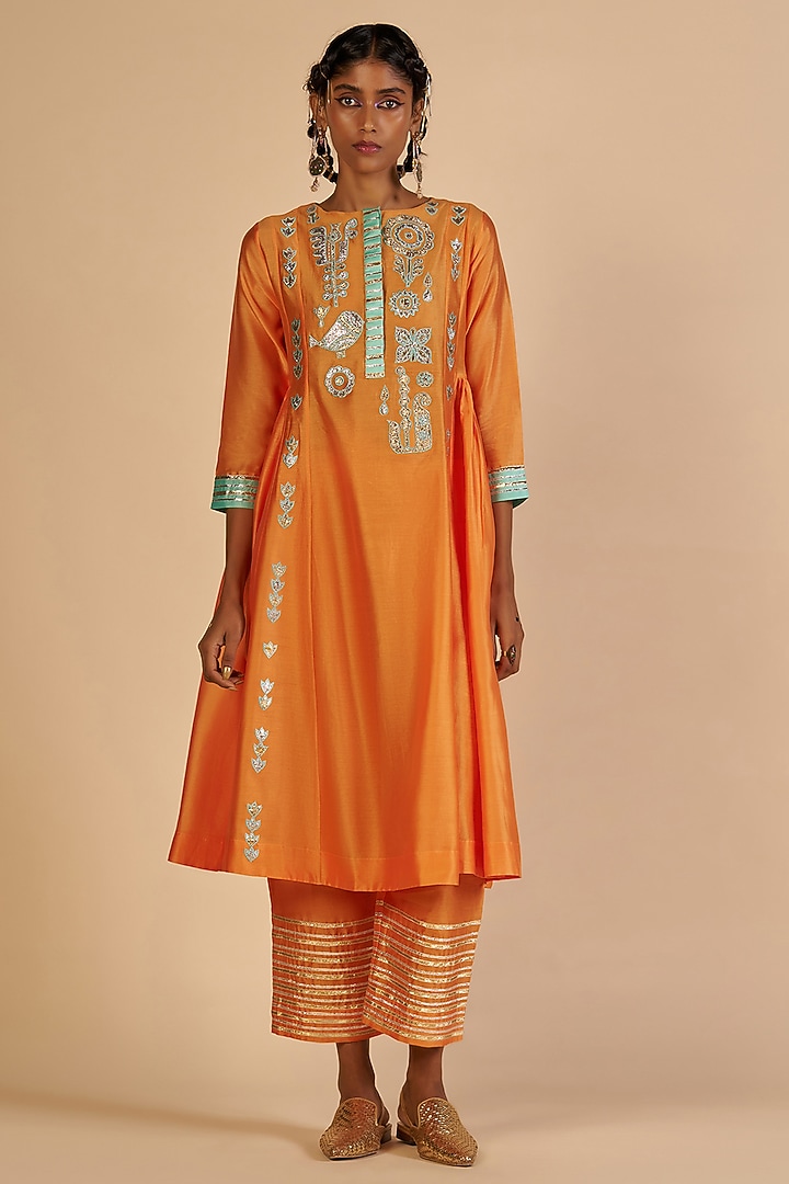 Orange Chanderi Pants by Gulabo By Abu Sandeep at Pernia's Pop Up Shop