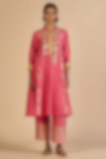 Pink Chanderi Party Wear Anarkali by Gulabo By Abu Sandeep at Pernia's Pop Up Shop