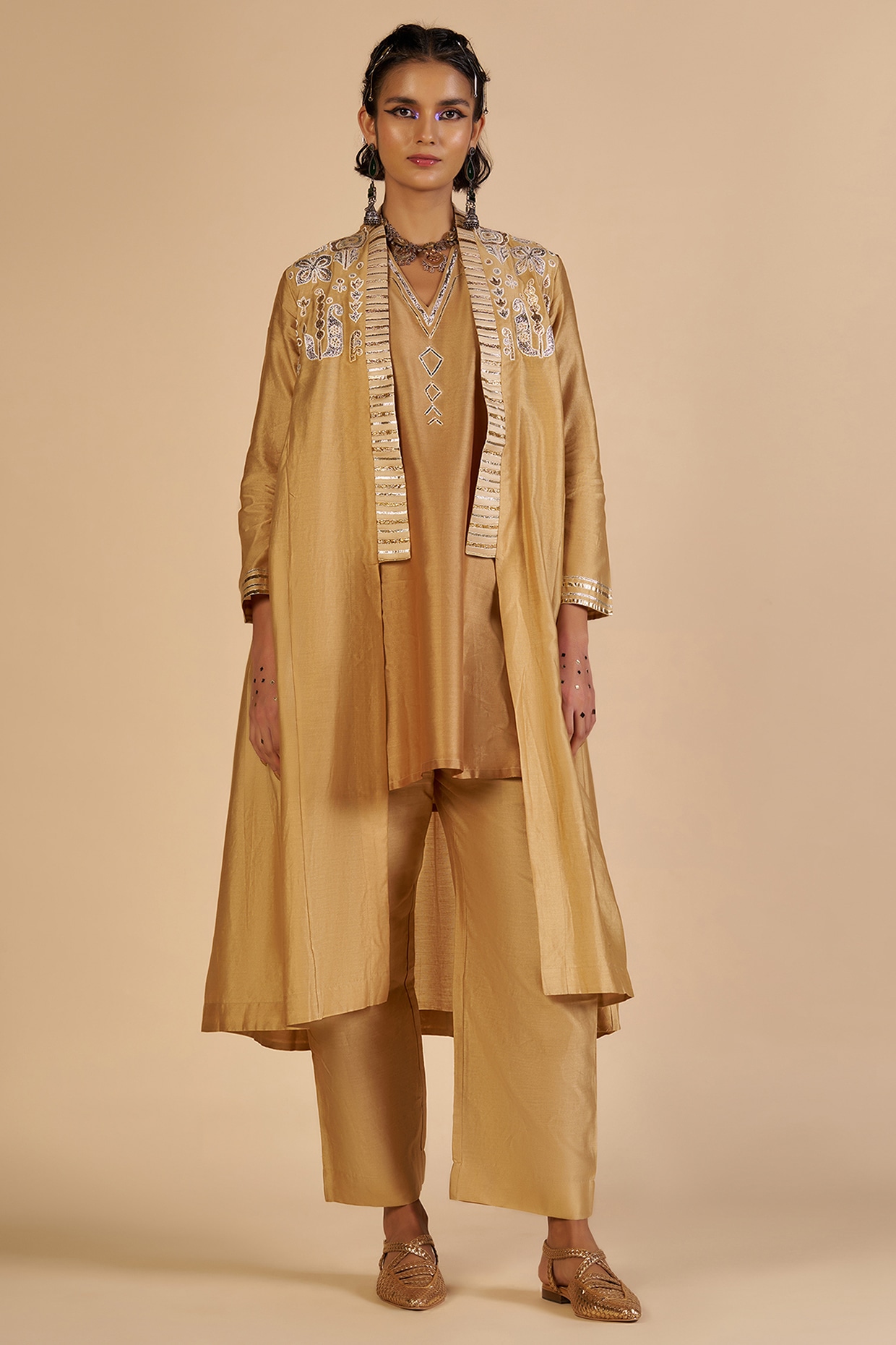 Gulabo By Abu Sandeep Beige Chanderi Coat