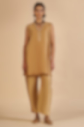 Beige Chanderi Tunic by Gulabo By Abu Sandeep at Pernia's Pop Up Shop