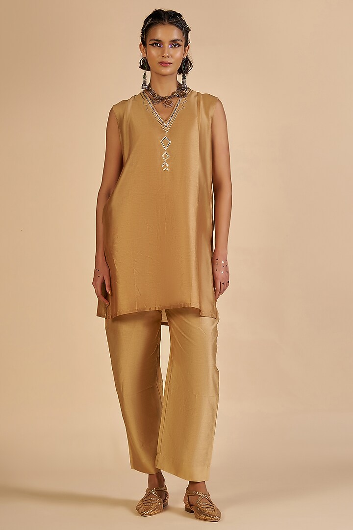 Beige Chanderi Tunic by Gulabo By Abu Sandeep at Pernia's Pop Up Shop