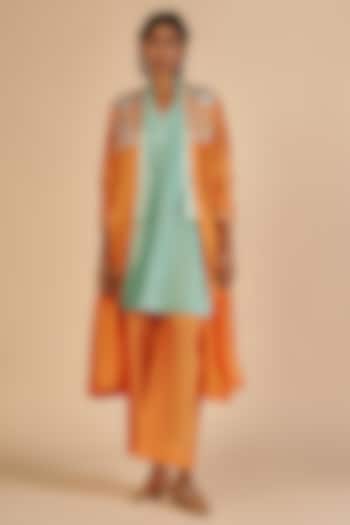 Orange Chanderi Coat by Gulabo By Abu Sandeep at Pernia's Pop Up Shop