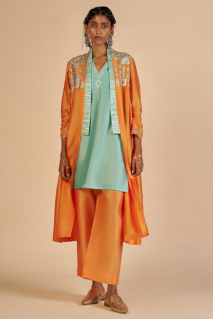 Orange Chanderi Coat by Gulabo By Abu Sandeep at Pernia's Pop Up Shop