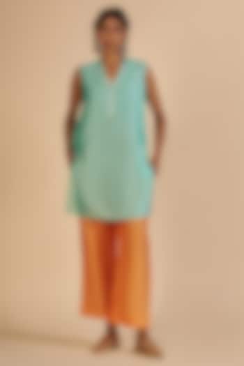 Aqua Blue Chanderi Tunic by Gulabo By Abu Sandeep at Pernia's Pop Up Shop