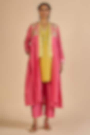Pink Chanderi Coat by Gulabo By Abu Sandeep at Pernia's Pop Up Shop