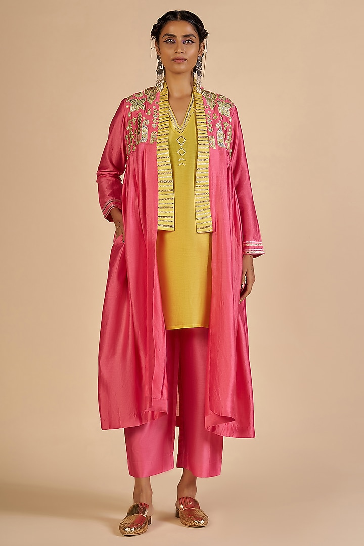 Pink Chanderi Coat by Gulabo By Abu Sandeep at Pernia's Pop Up Shop