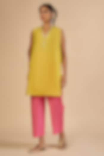 Yellow Chanderi Tunic by Gulabo By Abu Sandeep at Pernia's Pop Up Shop