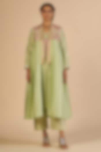 Green Chanderi Coat by Gulabo By Abu Sandeep at Pernia's Pop Up Shop