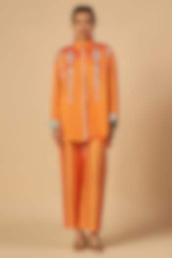 Orange Chanderi Shirt by Gulabo By Abu Sandeep at Pernia's Pop Up Shop