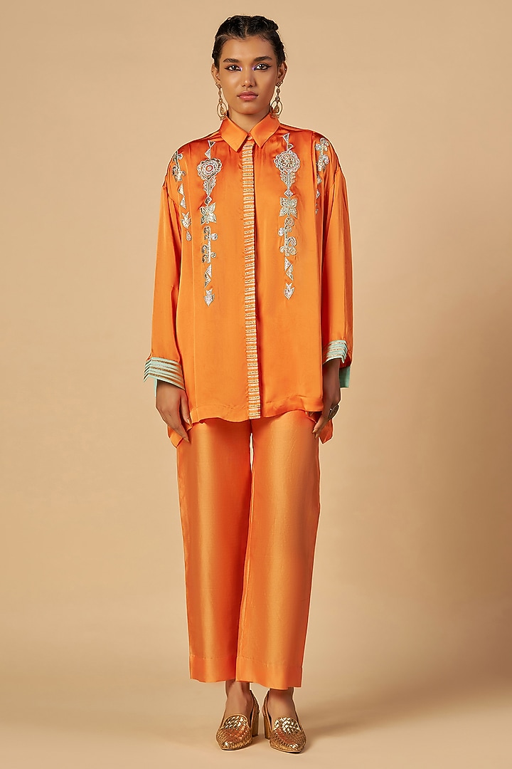 Orange Chanderi Shirt by Gulabo By Abu Sandeep at Pernia's Pop Up Shop