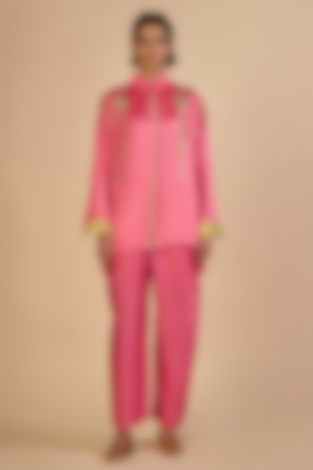 Pink Chanderi Shirt by Gulabo By Abu Sandeep at Pernia's Pop Up Shop