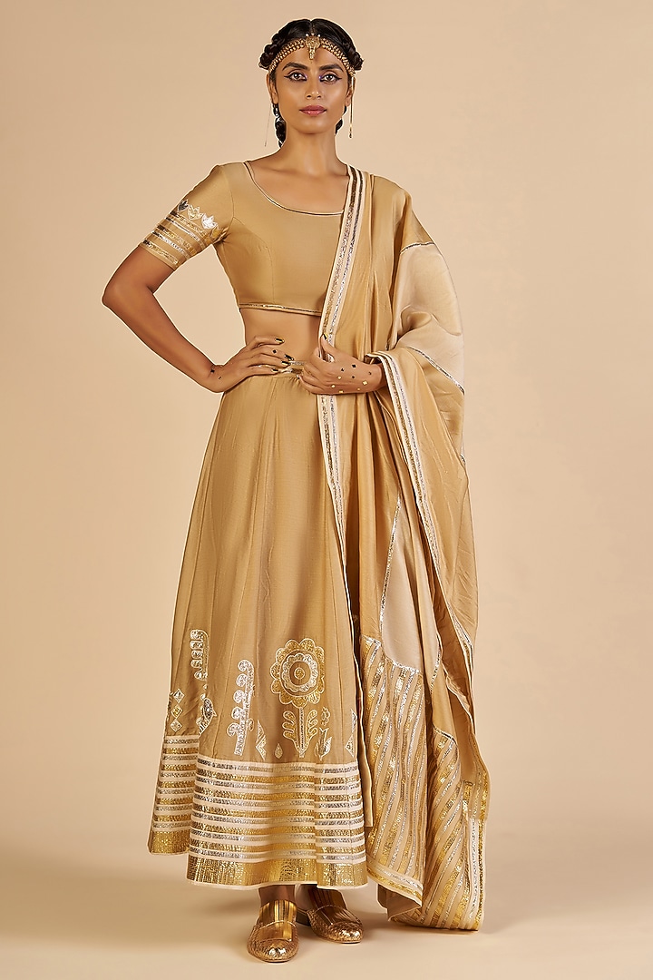 Beige Chanderi Skirt by Gulabo By Abu Sandeep at Pernia's Pop Up Shop