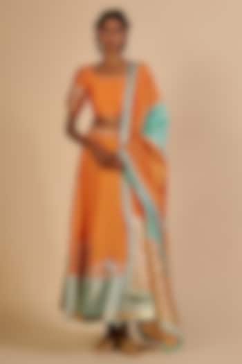 Orange Chanderi Skirt by Gulabo By Abu Sandeep at Pernia's Pop Up Shop