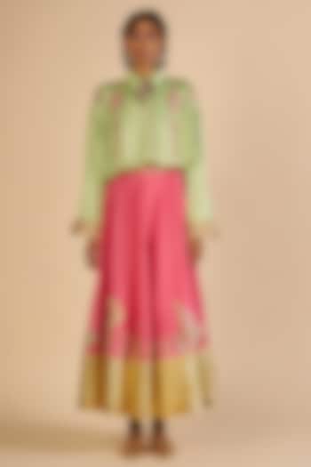 Pink Chanderi Skirt by Gulabo By Abu Sandeep at Pernia's Pop Up Shop