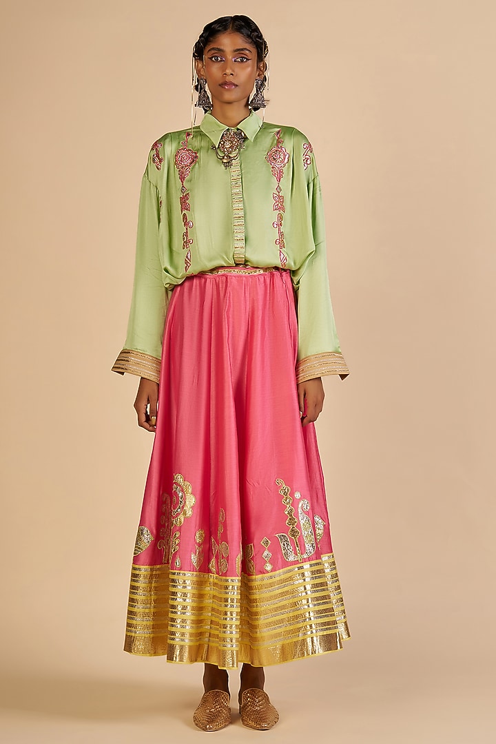 Pink Chanderi Skirt by Gulabo By Abu Sandeep at Pernia's Pop Up Shop