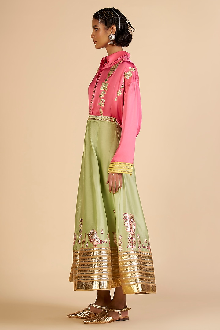 Green Chanderi Skirt by Gulabo By Abu Sandeep at Pernia's Pop Up Shop