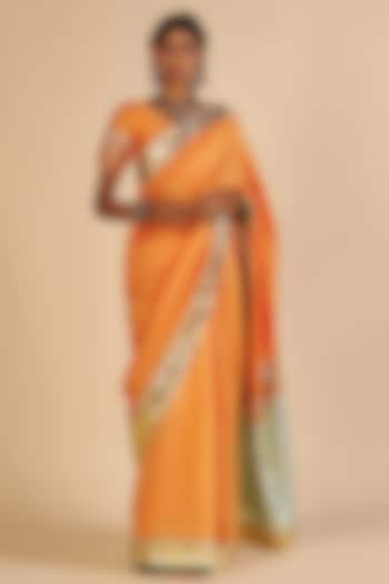 Orange Chanderi Wedding Saree by Gulabo By Abu Sandeep at Pernia's Pop Up Shop