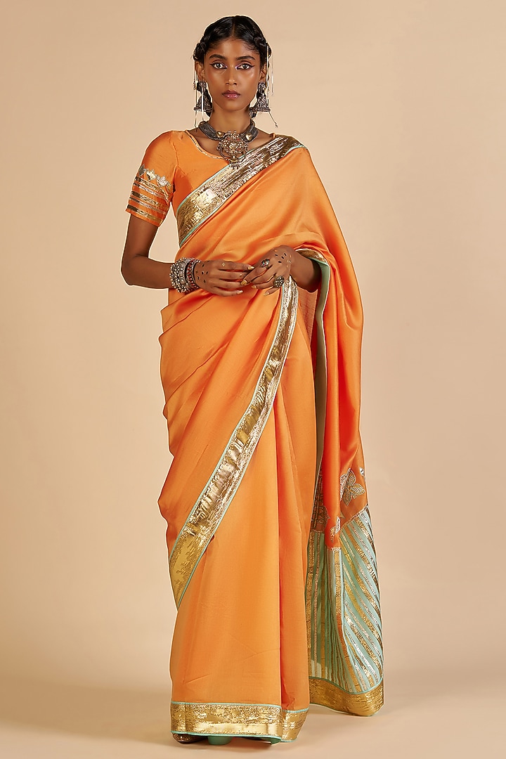 Orange Chanderi Wedding Saree by Gulabo By Abu Sandeep at Pernia's Pop Up Shop