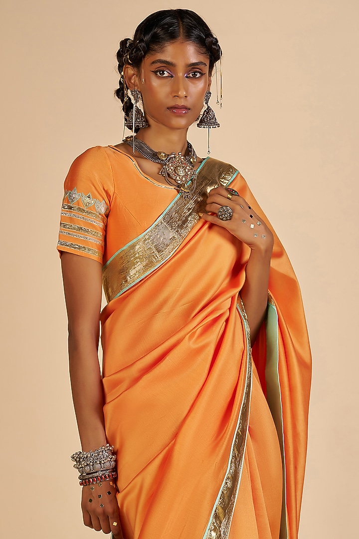 Orange Chanderi Blouse by Gulabo By Abu Sandeep at Pernia's Pop Up Shop
