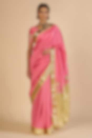 Pink Chanderi Wedding Saree by Gulabo By Abu Sandeep at Pernia's Pop Up Shop
