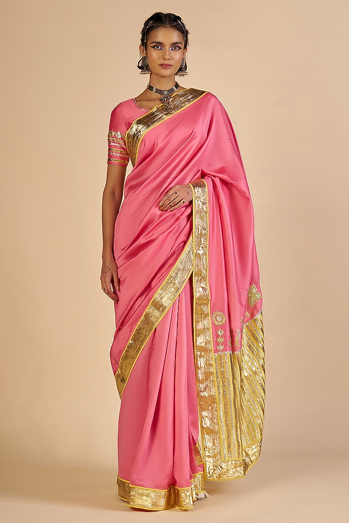 Pink Chanderi Wedding Saree by Gulabo By Abu Sandeep at Pernia's Pop Up Shop