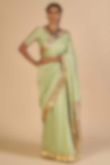 Green Chanderi Wedding Saree by Gulabo By Abu Sandeep at Pernia's Pop Up Shop