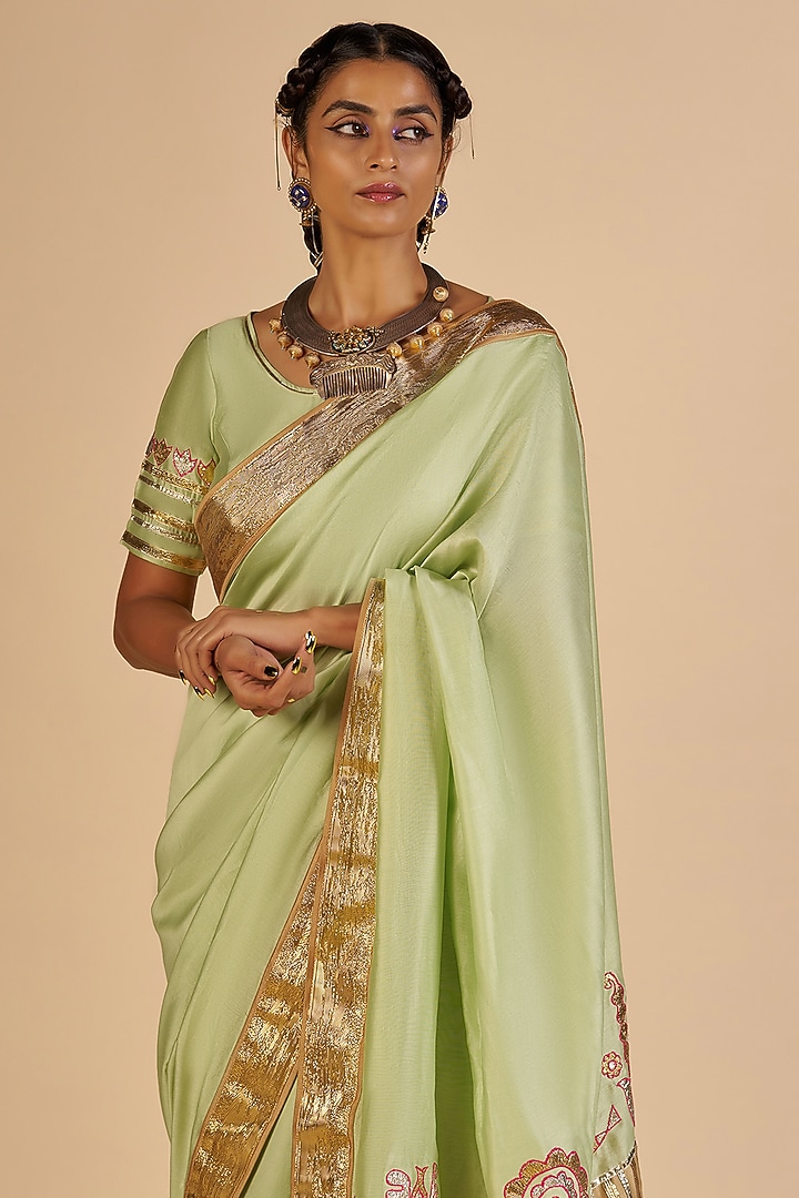 Green Chanderi Blouse by Gulabo By Abu Sandeep at Pernia's Pop Up Shop