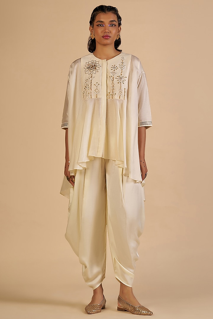 Off-White Chanderi Dhoti Pants by Gulabo By Abu Sandeep at Pernia's Pop Up Shop