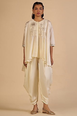 Off-White Chanderi Dhoti Pants by Gulabo By Abu Sandeep