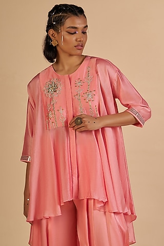 Pink Chanderi Shirt by Gulabo By Abu Sandeep