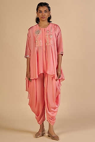 Pink Chanderi Dhoti Pants by Gulabo By Abu Sandeep