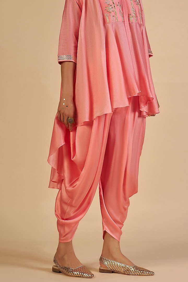 Pink Chanderi Dhoti Pants by Gulabo By Abu Sandeep at Pernia's Pop Up Shop