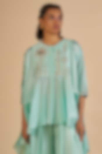 Aqua Chanderi Shirt by Gulabo By Abu Sandeep at Pernia's Pop Up Shop
