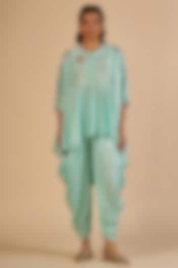 Aqua Chanderi Dhoti Pants by Gulabo By Abu Sandeep at Pernia's Pop Up Shop