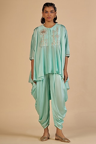Aqua Chanderi Dhoti Pants by Gulabo By Abu Sandeep