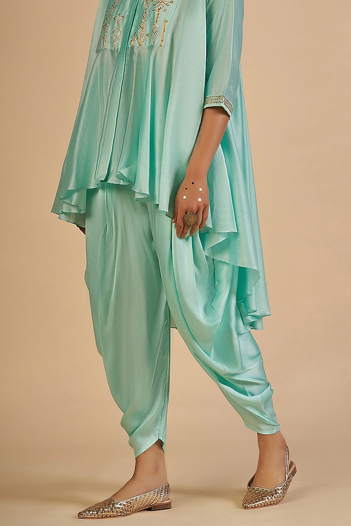 Aqua Chanderi Dhoti Pants by Gulabo By Abu Sandeep at Pernia's Pop Up Shop