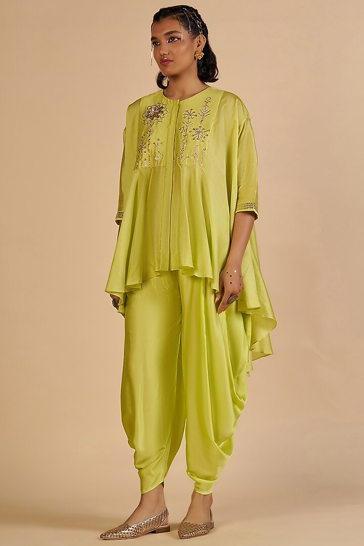 Lime Green Chanderi Shirt by Gulabo By Abu Sandeep at Pernia's Pop Up Shop