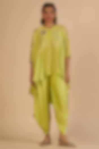 Lime Green Chanderi Dhoti Pants by Gulabo By Abu Sandeep at Pernia's Pop Up Shop