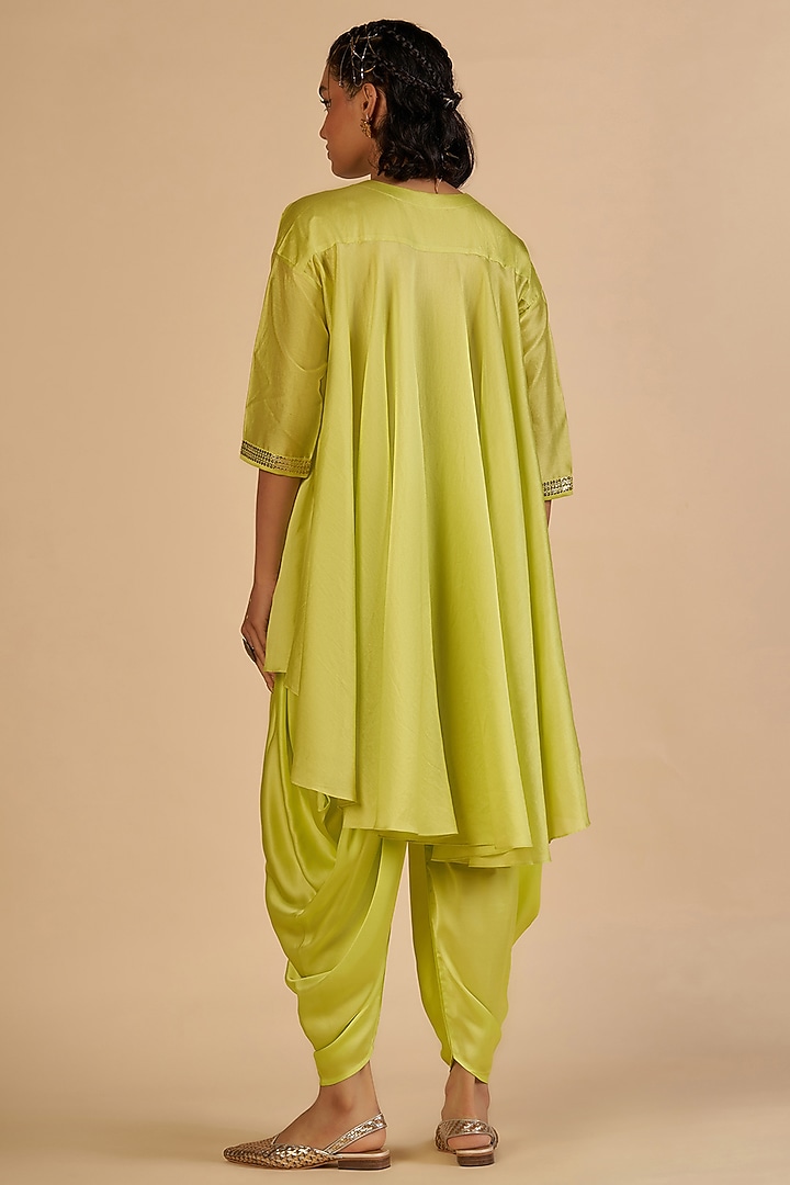 Lime Green Chanderi Dhoti Pants by Gulabo By Abu Sandeep at Pernia's Pop Up Shop