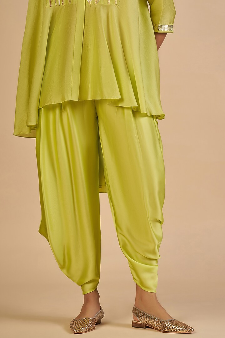 Lime Green Chanderi Dhoti Pants by Gulabo By Abu Sandeep at Pernia's Pop Up Shop