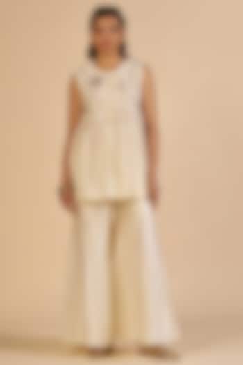 Off-White Chanderi Gharara Pants by Gulabo By Abu Sandeep at Pernia's Pop Up Shop