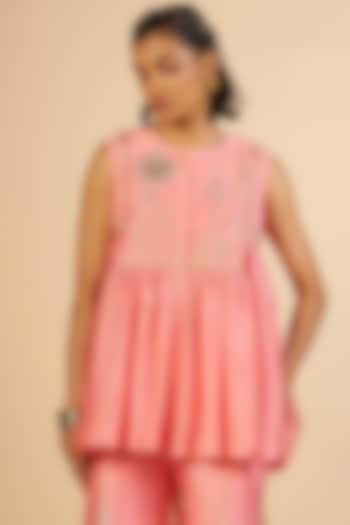 Pink Chanderi Tunic by Gulabo By Abu Sandeep at Pernia's Pop Up Shop