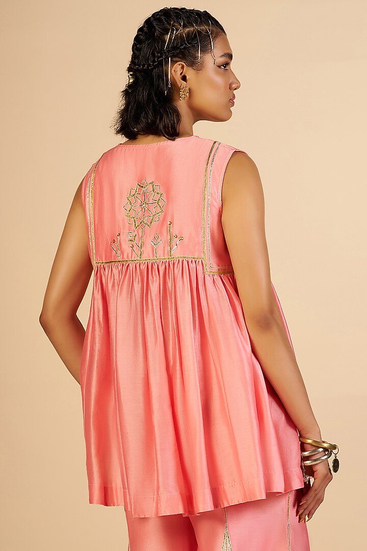 Pink Chanderi Tunic by Gulabo By Abu Sandeep at Pernia's Pop Up Shop