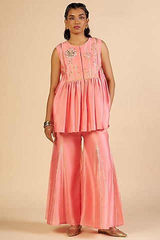Pink Chanderi Gharara Pants by Gulabo By Abu Sandeep