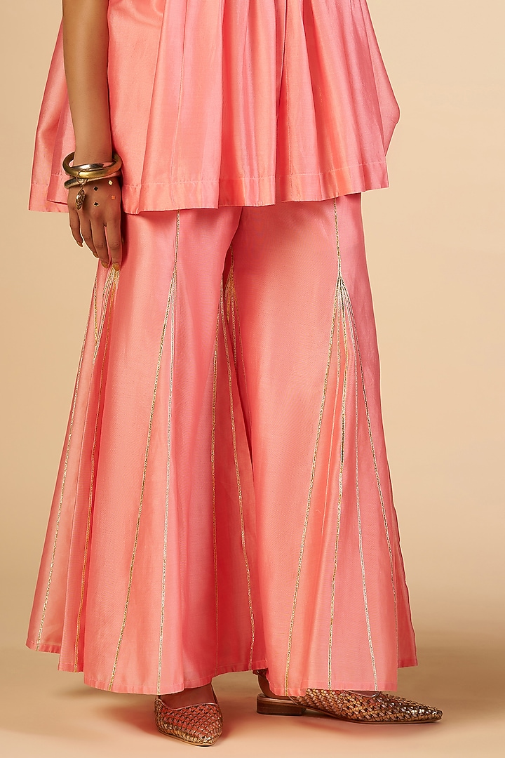 Pink Chanderi Gharara Pants by Gulabo By Abu Sandeep at Pernia's Pop Up Shop