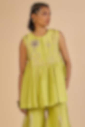 Lime Chanderi Tunic by Gulabo By Abu Sandeep at Pernia's Pop Up Shop