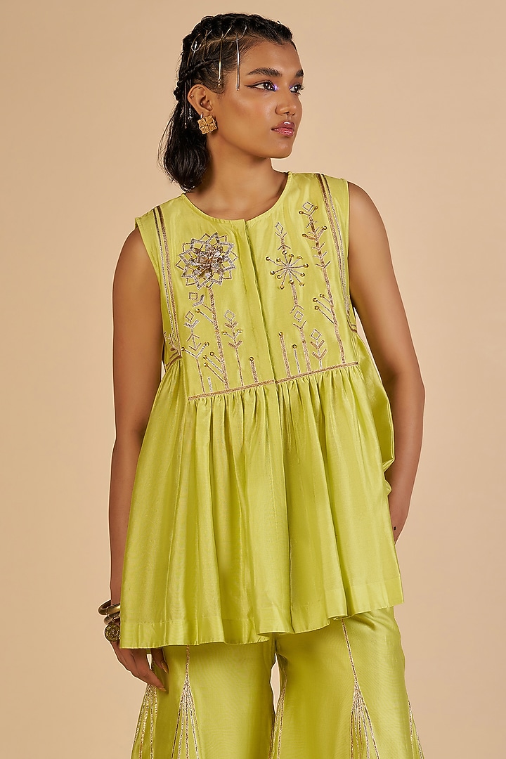 Lime Chanderi Tunic by Gulabo By Abu Sandeep at Pernia's Pop Up Shop